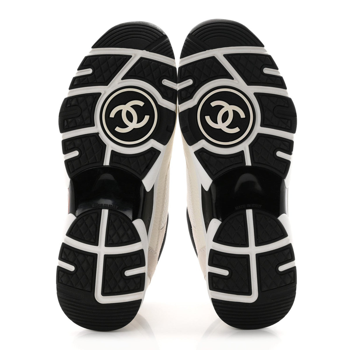 Mesh Suede Calfskin Grained Calfskin Womens CC Sneakers 40.5 White Black