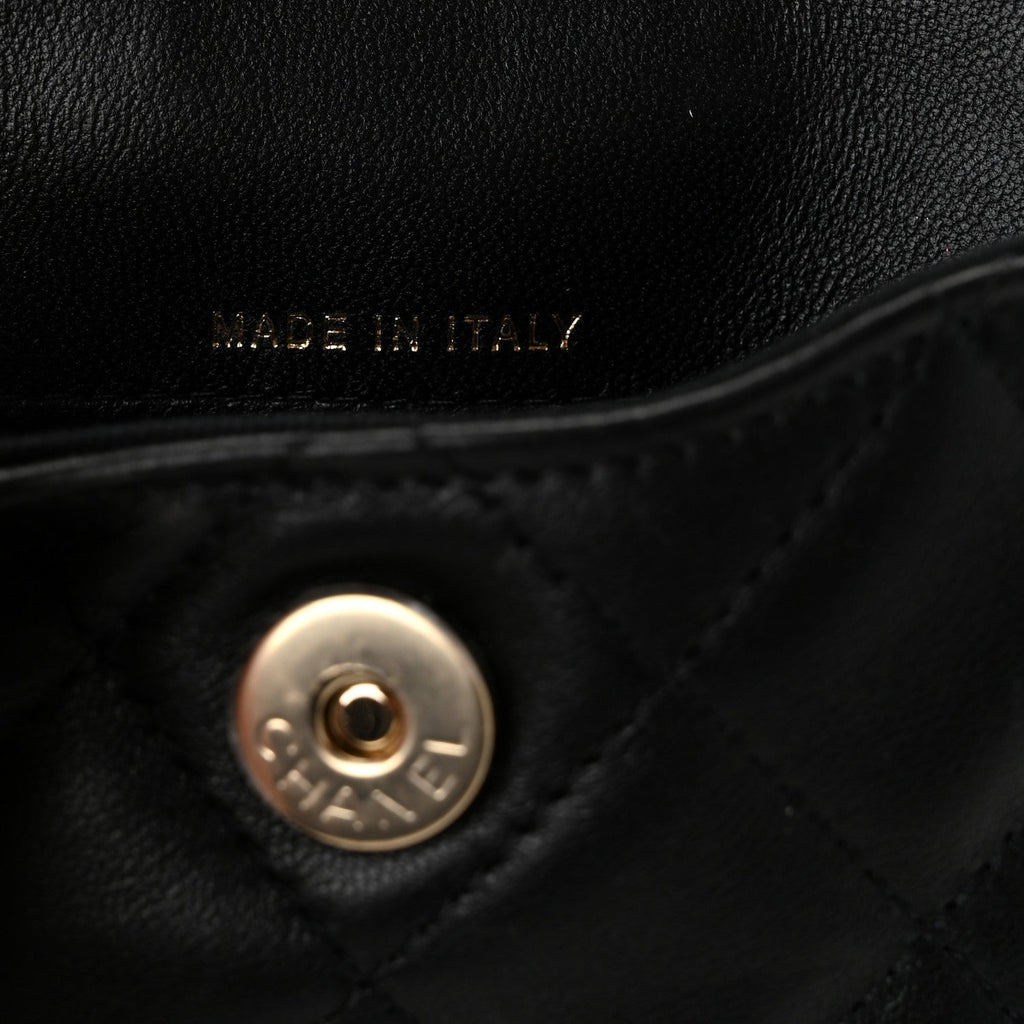 Lambskin Quilted Pearl Chain Belt Bag Black