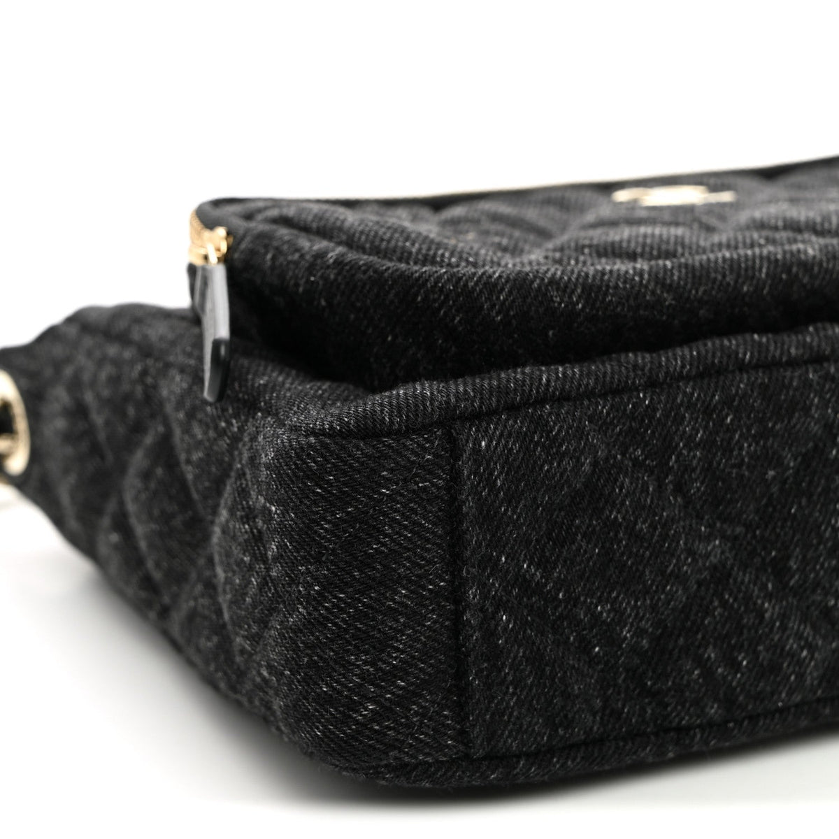 Denim Quilted Small Preppy Pocket Clutch With Chain  Black