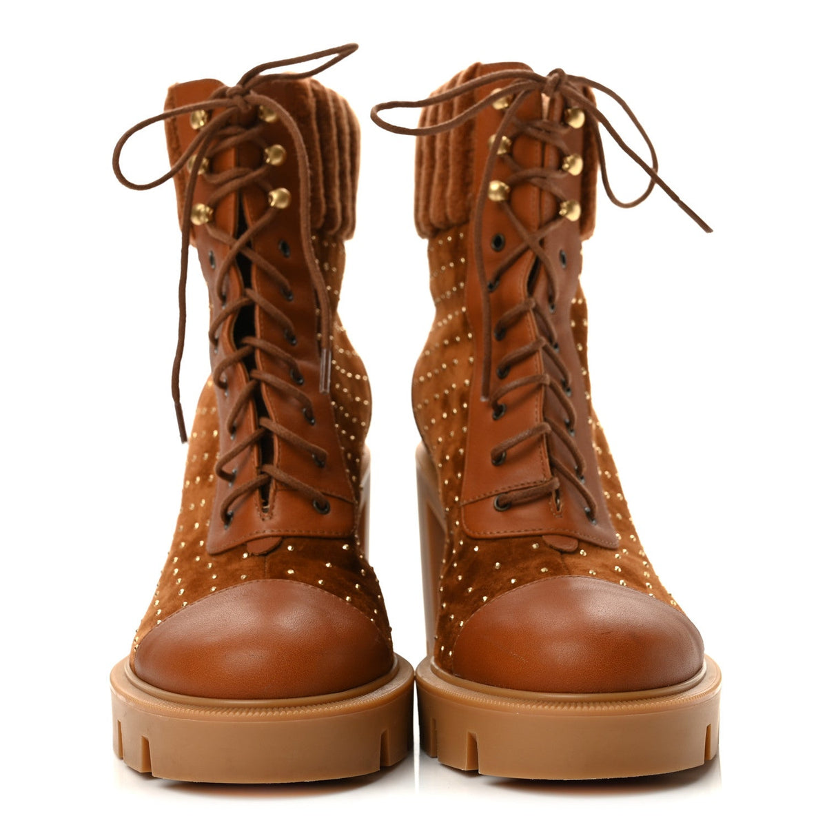 Calfskin Suede Cake Velvet Studded Dakita Lug 70 Boots 36 Foxy Antic Gold