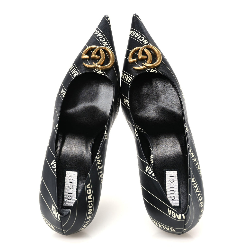 X Gucci Calfskin Logo Print Knife 80mm Pumps 37.5 Black