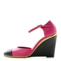 Lambskin Cap Toe Open Wedge Pumps 40 Fuchsia Black