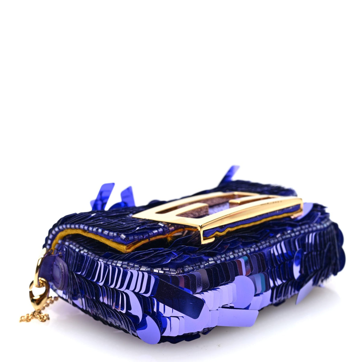 Sequin Paillettes Shiny Nappa Sex and the City Nano Maxi Buckle Baguette Charm Viola Purple