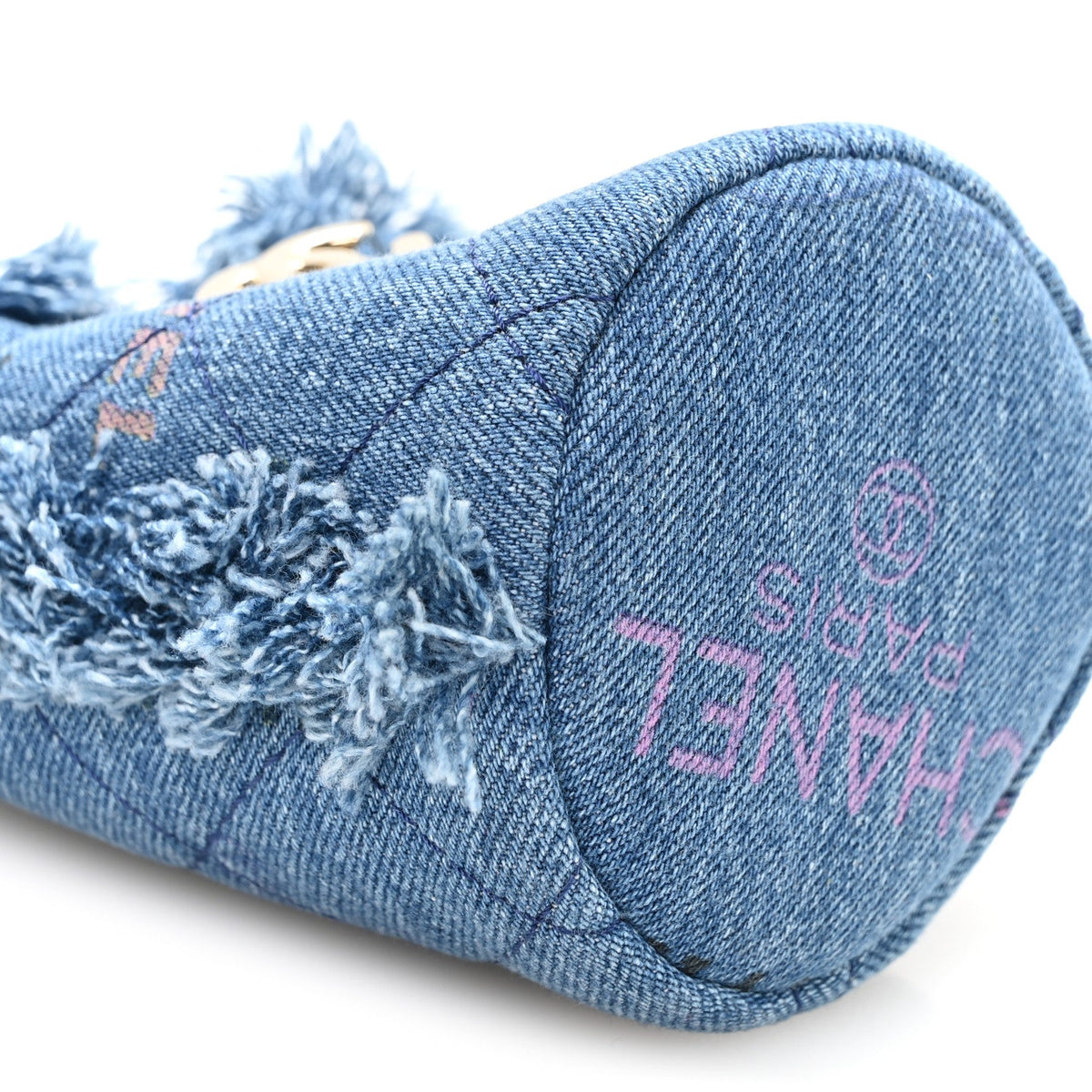 Denim Quilted Mood Mini Bucket With Chain Blue Multicolor