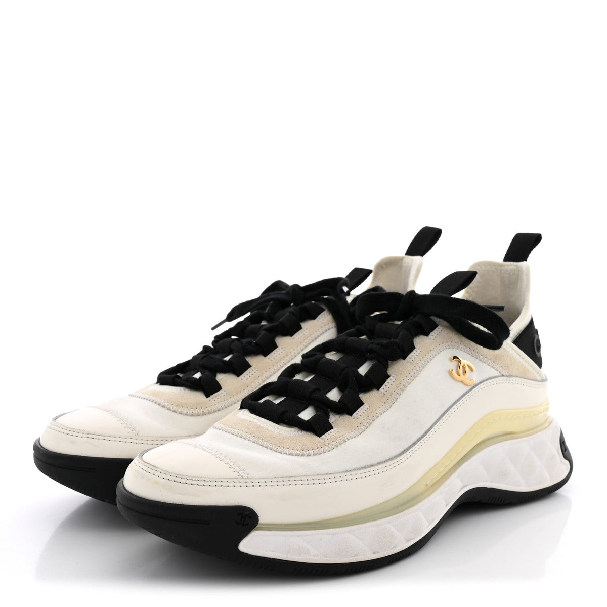 Velvet Calfskin Mixed Fibers CC Sneakers 40 Ivory Black
