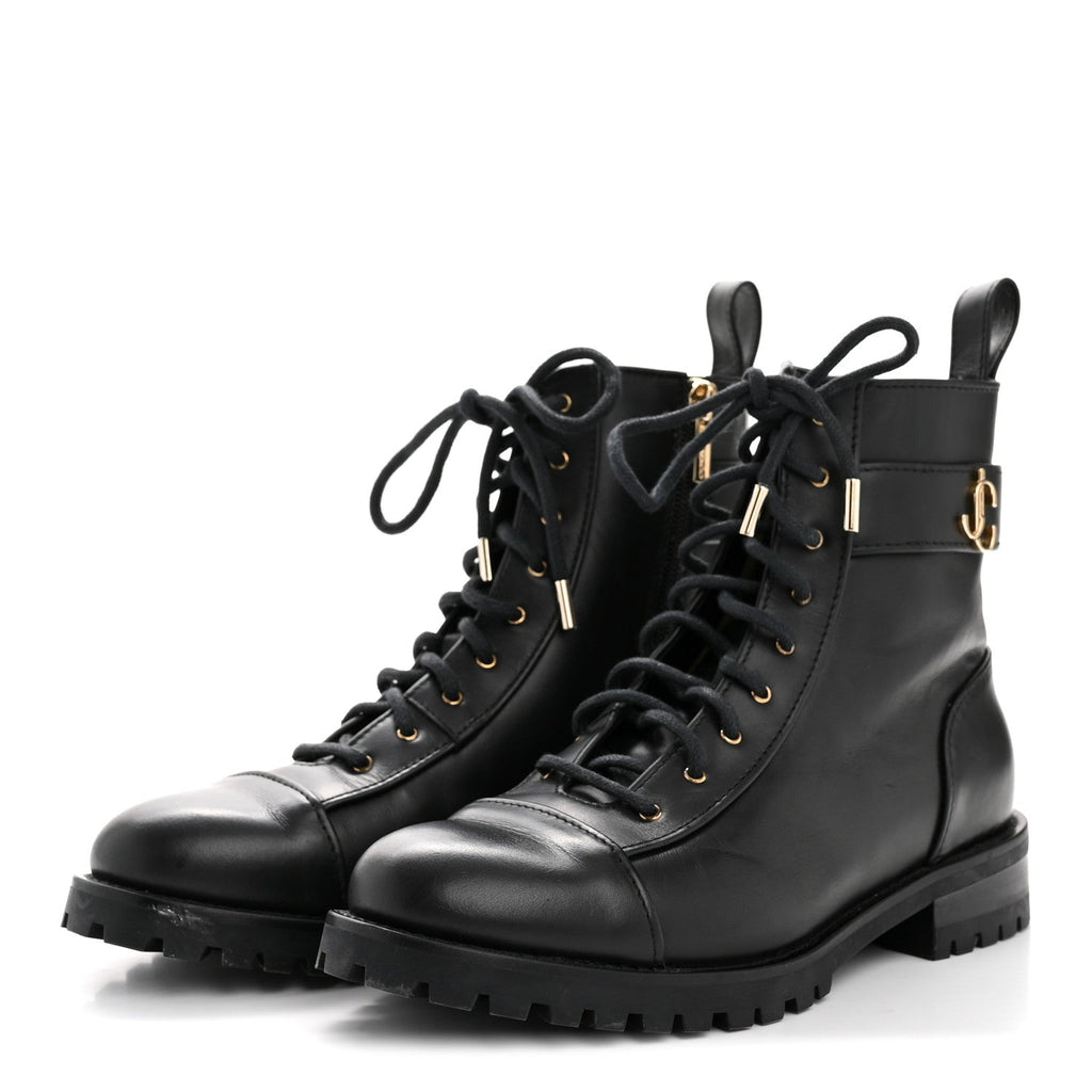 Shiny Calfskin Cayo Combat Boots 36.5 Black