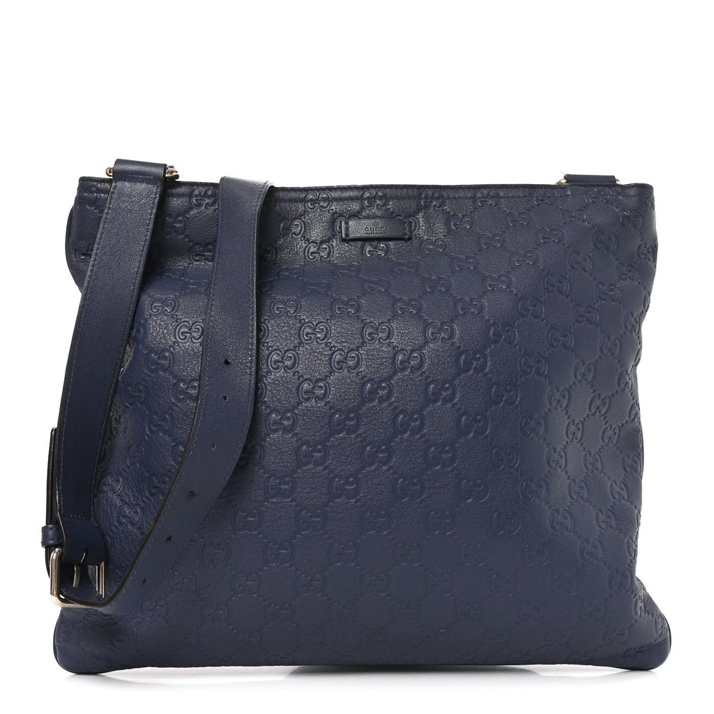 Guccissima Medium Flat Messenger Bag Navy