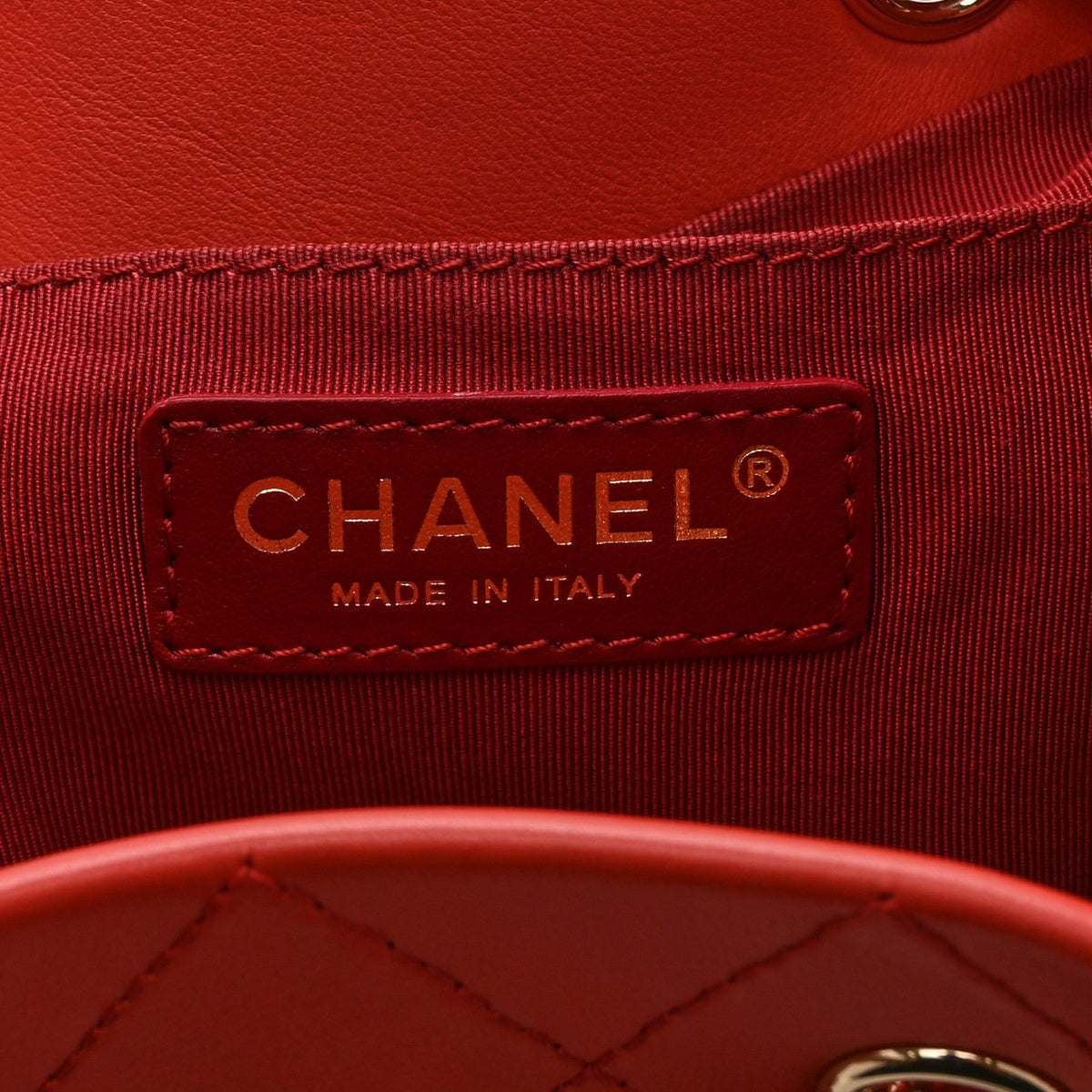 Calfskin Stitched Chain Bucket Bag Coral