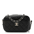 Lambskin Quilted Small Camera Case Black
