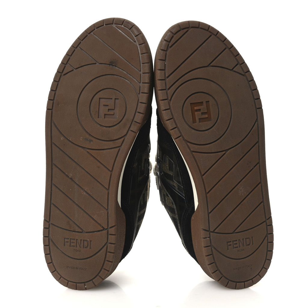 Suede Calfskin Zucca Fendi Match Low Top Sneakers 37.5 Tobacco Black
