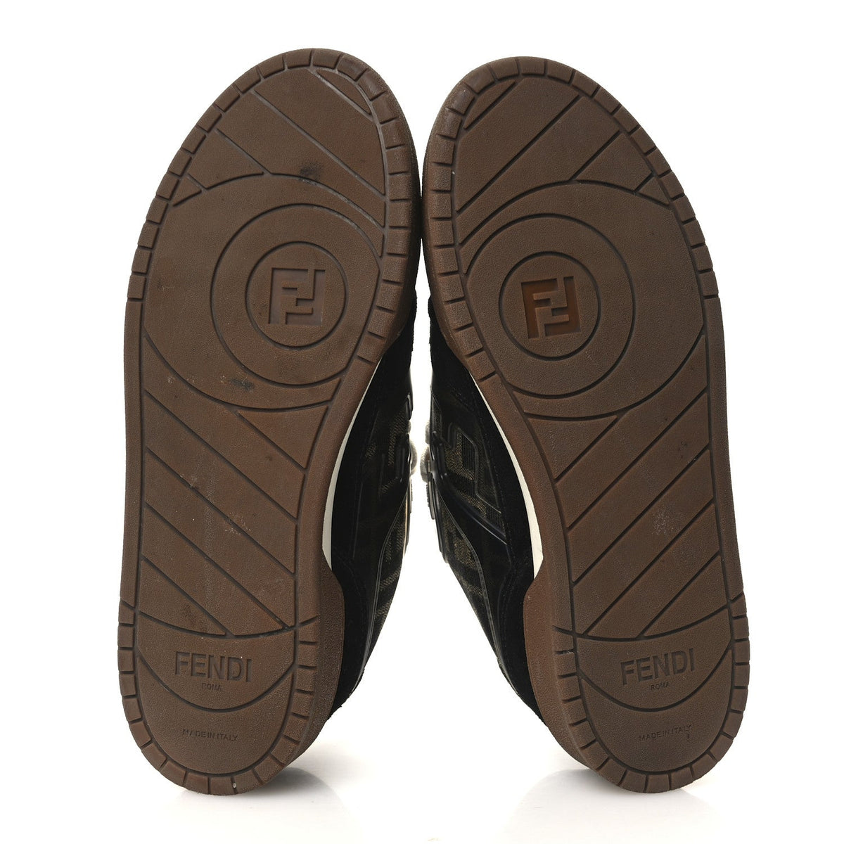 Suede Calfskin Zucca Fendi Match Low Top Sneakers 37.5 Tobacco Black