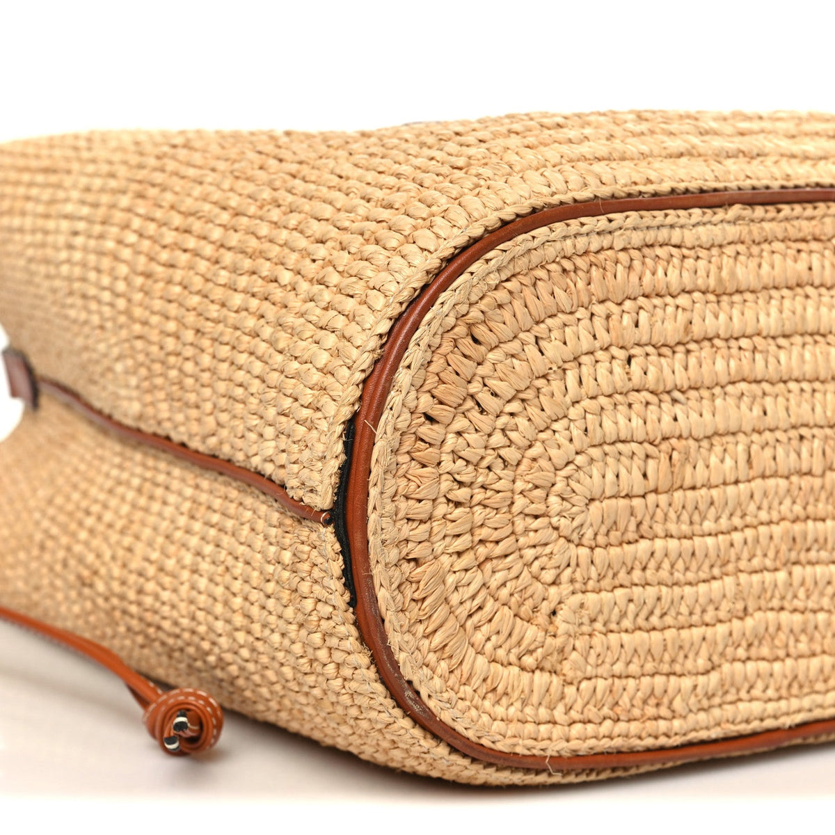 Raffia Calfskin Triomphe Drawstring Bucket Natural Tan