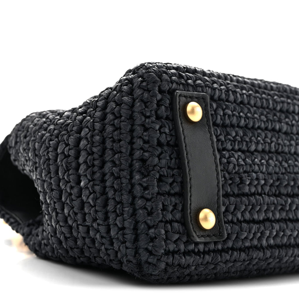 Straw Raffia Shoulder Bag Navy Blue
