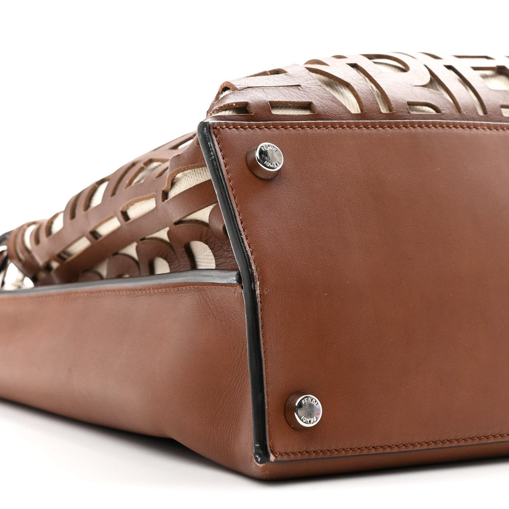 Canvas Calfskin Laser Cut Large Peekaboo Iconic Essential Satchel Brown