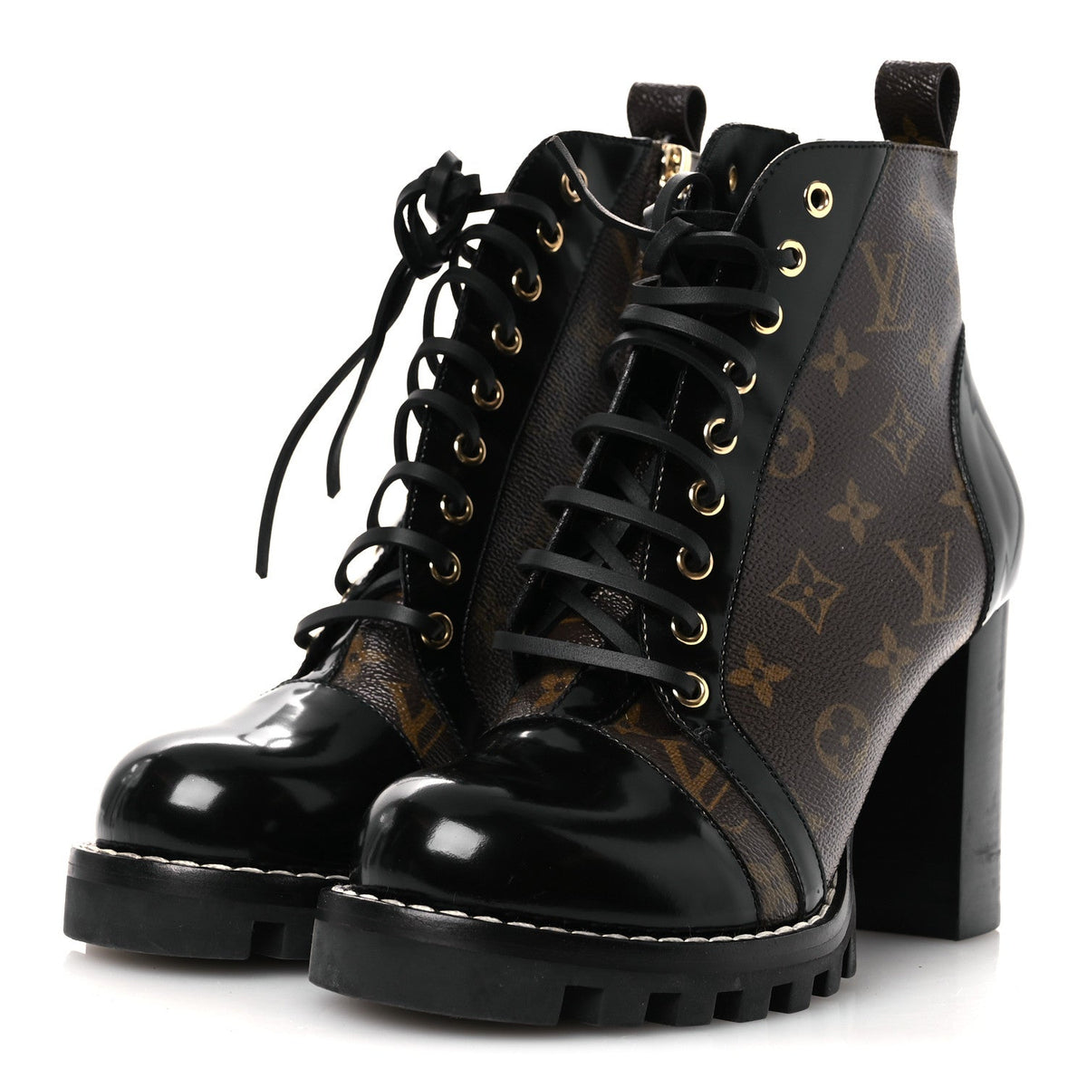Patent Calfskin Monogram Star Trail Ankle Boots 40 Black
