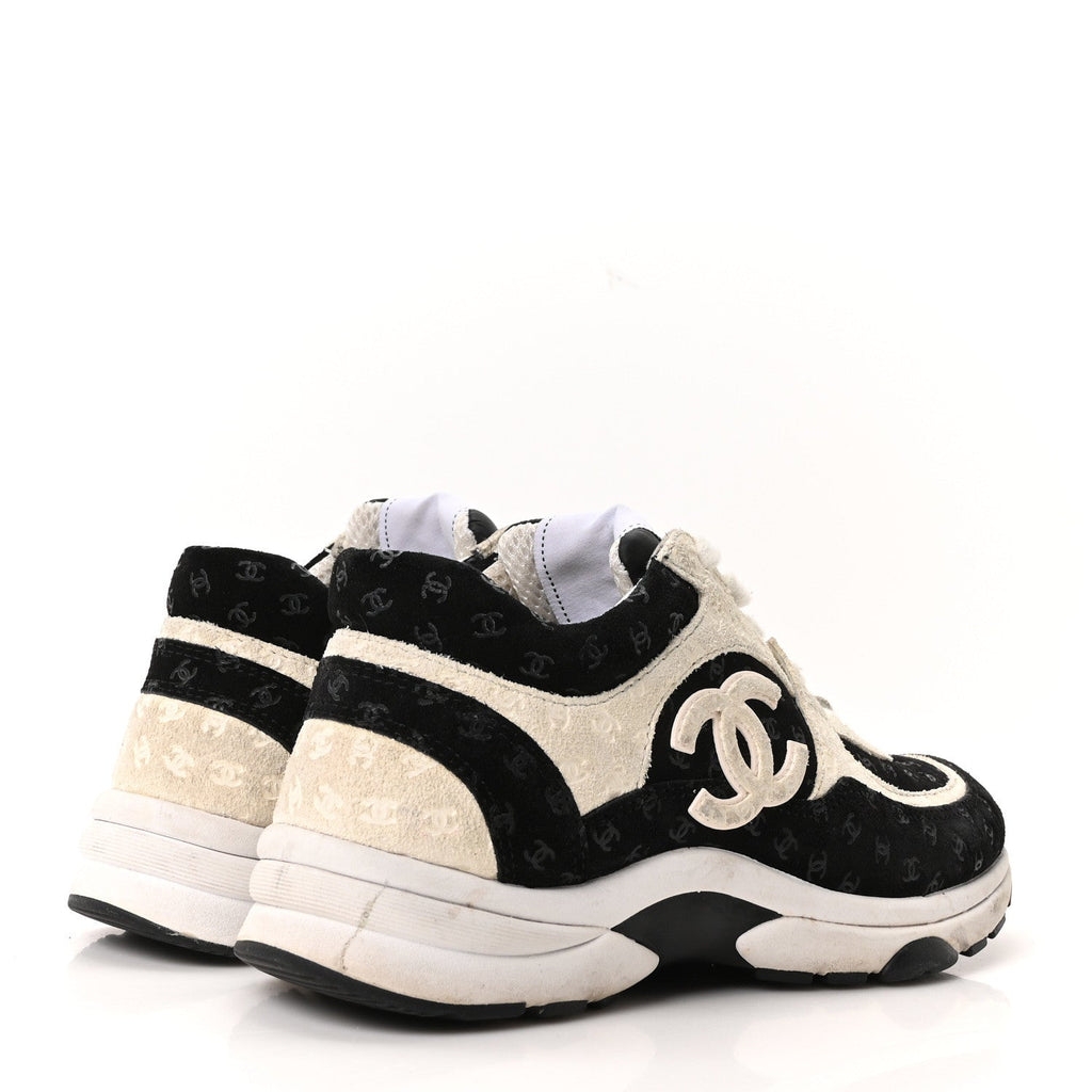 Printed Suede Calfskin CC Sneakers 35 Black White