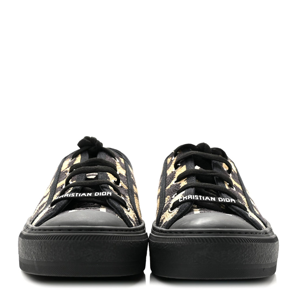 Canvas Leopard Print Embroidered Womens Walk'N'Dior Low Top Sneakers 39.5 Natural
