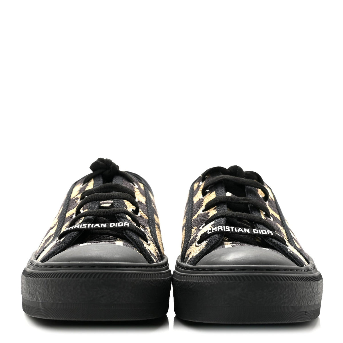 Canvas Leopard Print Embroidered Womens Walk'N'Dior Low Top Sneakers 39.5 Natural