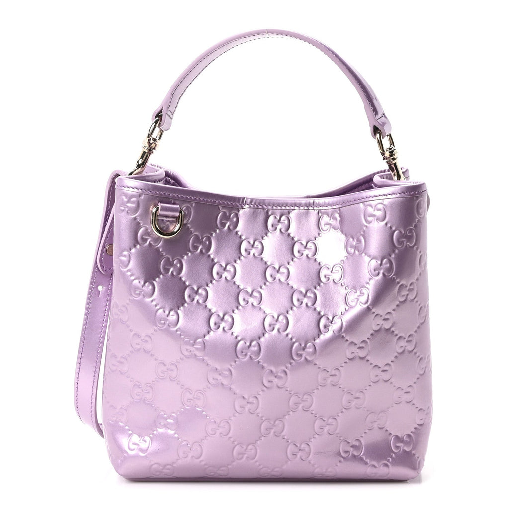 Patent GG Guccissima Emblem Small Bucket Bag Purple
