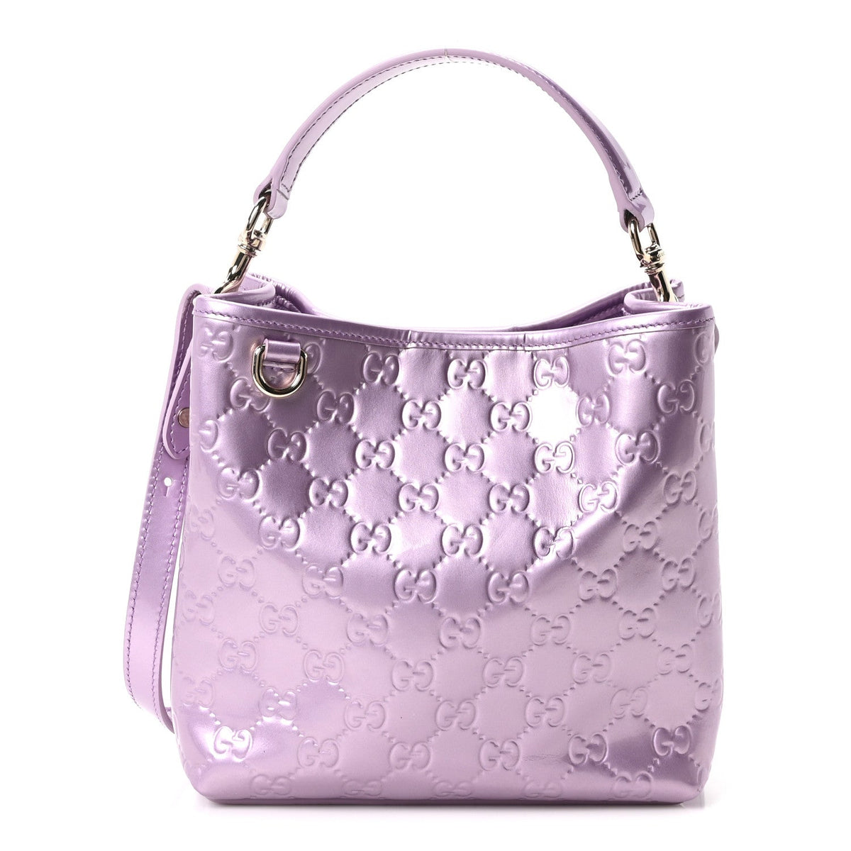 Patent GG Guccissima Emblem Small Bucket Bag Purple