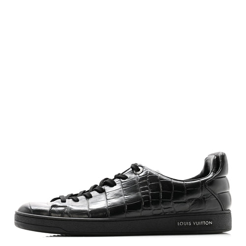Calfskin Crocodile Embossed Frontrow Mens Sneakers 8 Black