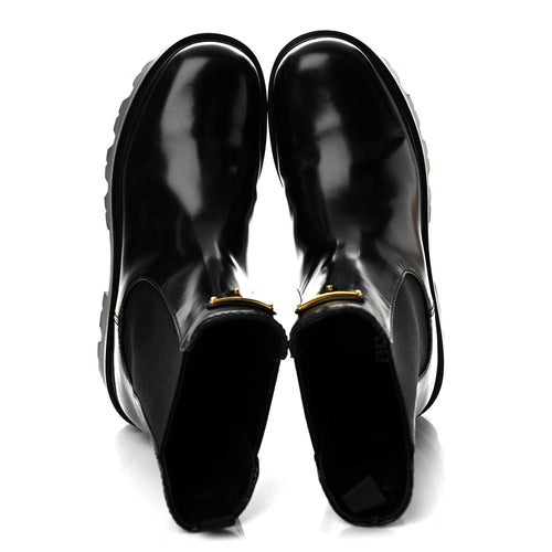Brushed Calfskin Stride Triangle Booties 36.5 Black