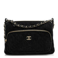 Denim Quilted Small Preppy Pocket Clutch With Chain  Black