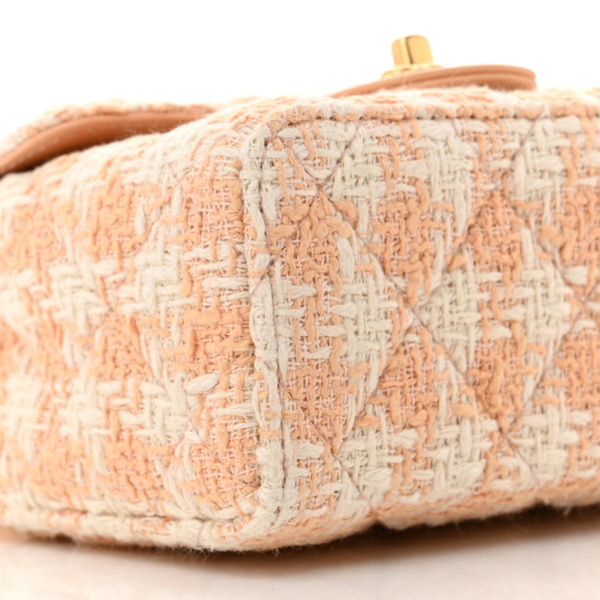 Tweed Handle Crush Top Handle Flap Bag Orange Ecru
