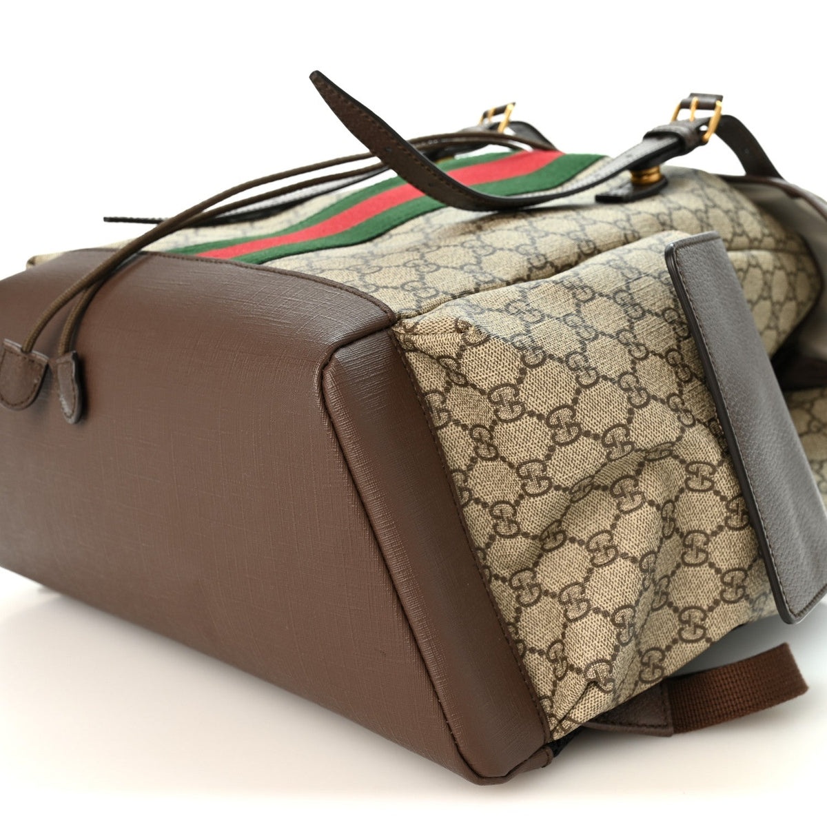GG Supreme Monogram Medium Ophidia Double Buckle Backpack Brown