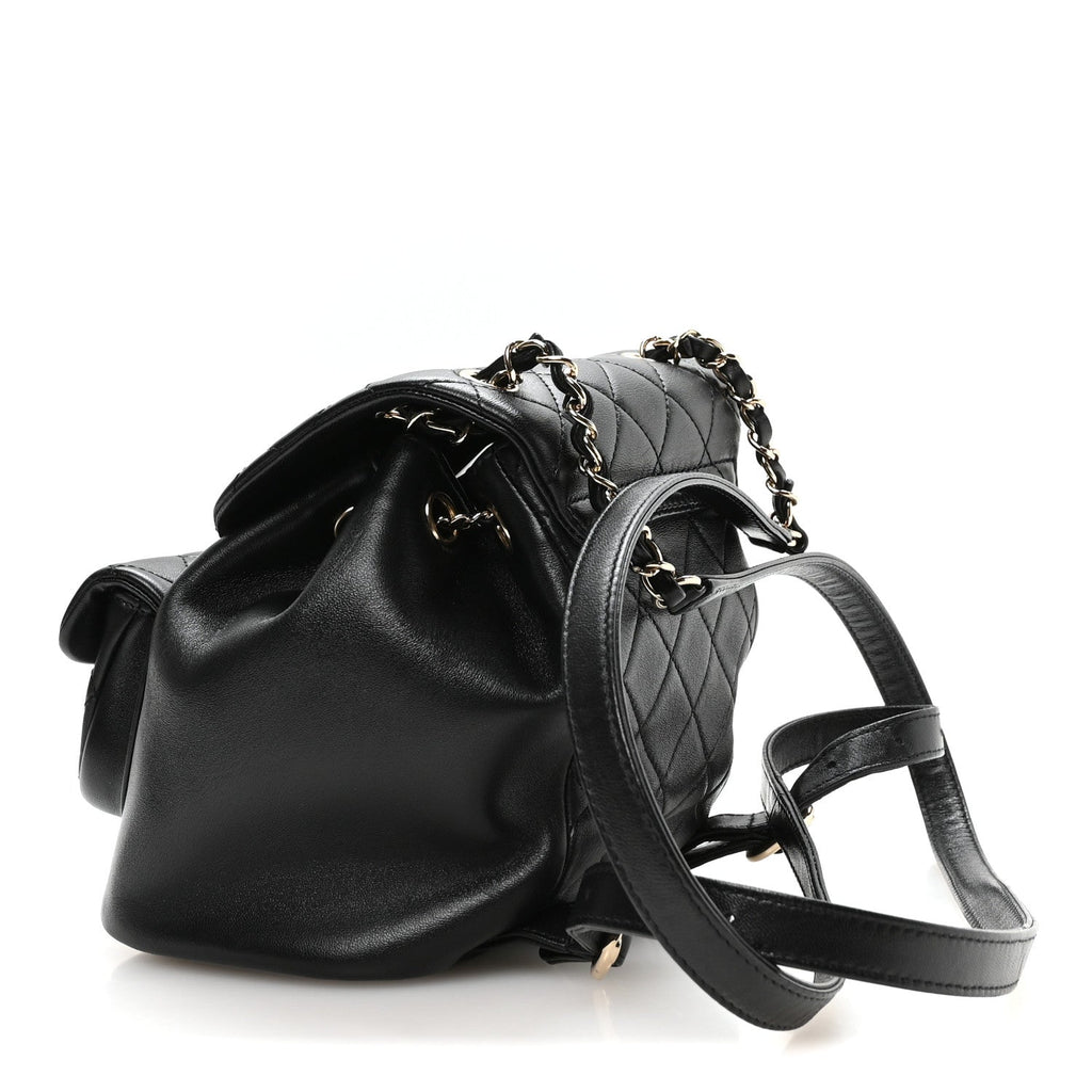 Lambskin Quilted Small Duma Drawstring Backpack Black