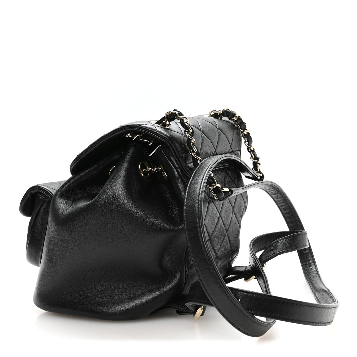 Lambskin Quilted Small Duma Drawstring Backpack Black