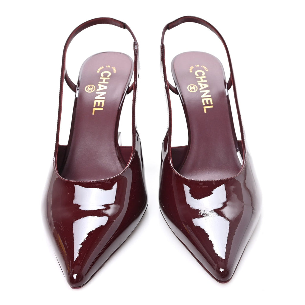 Patent Calfskin Slingback CC Cutout Pumps 40 Dark Burgundy