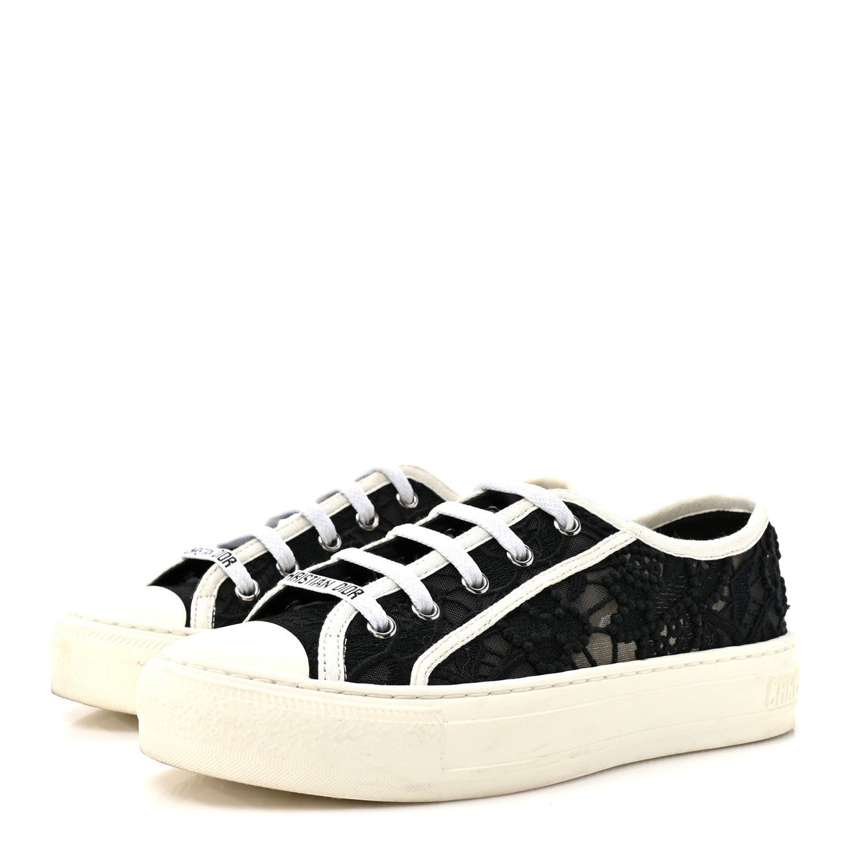 Macramé Embroidered Cotton Womens Walk'N'Dior Low Top Sneakers 36 Black White