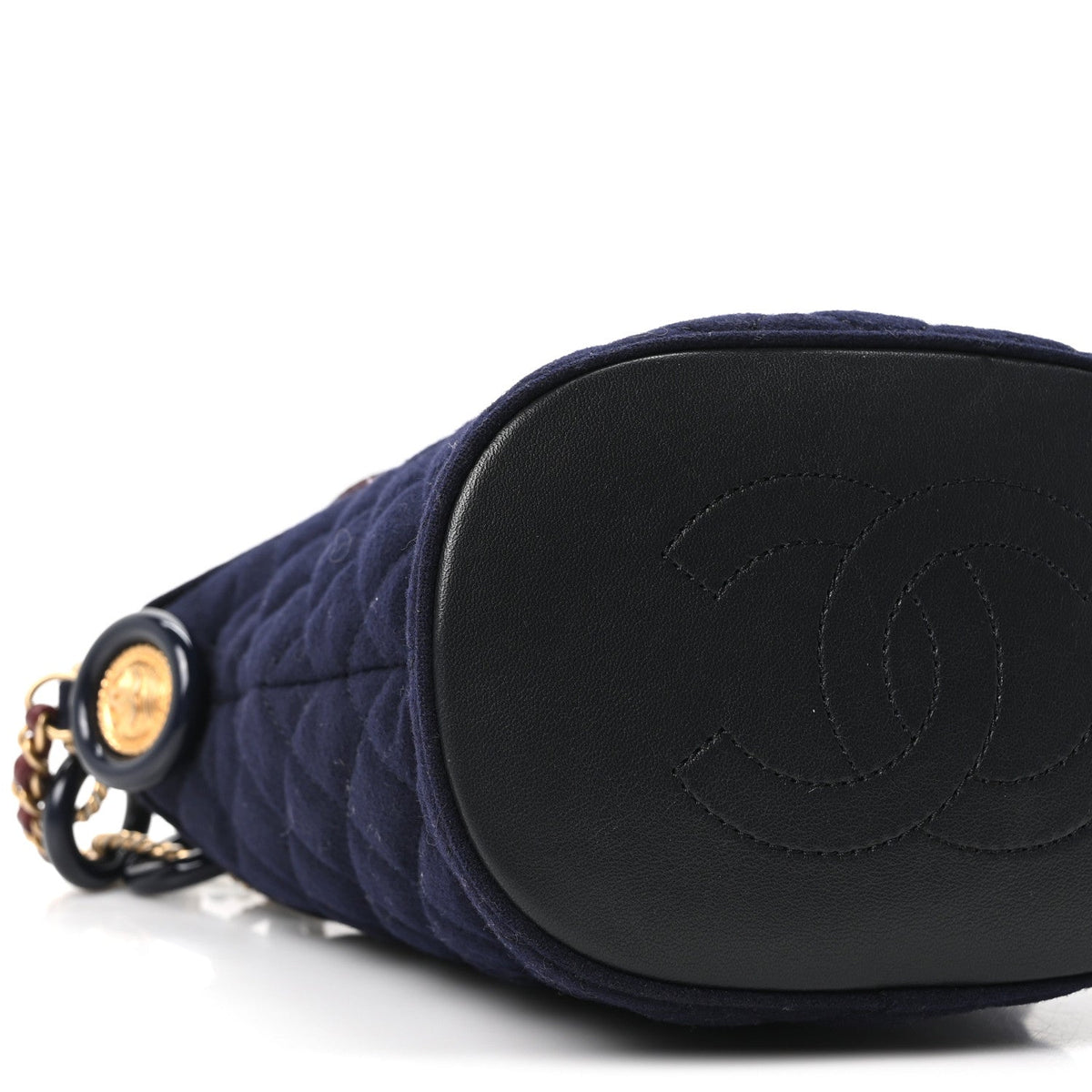 Wool Lambskin Quilted Paris Hamburg Charms Bucket Bag Dark Navy