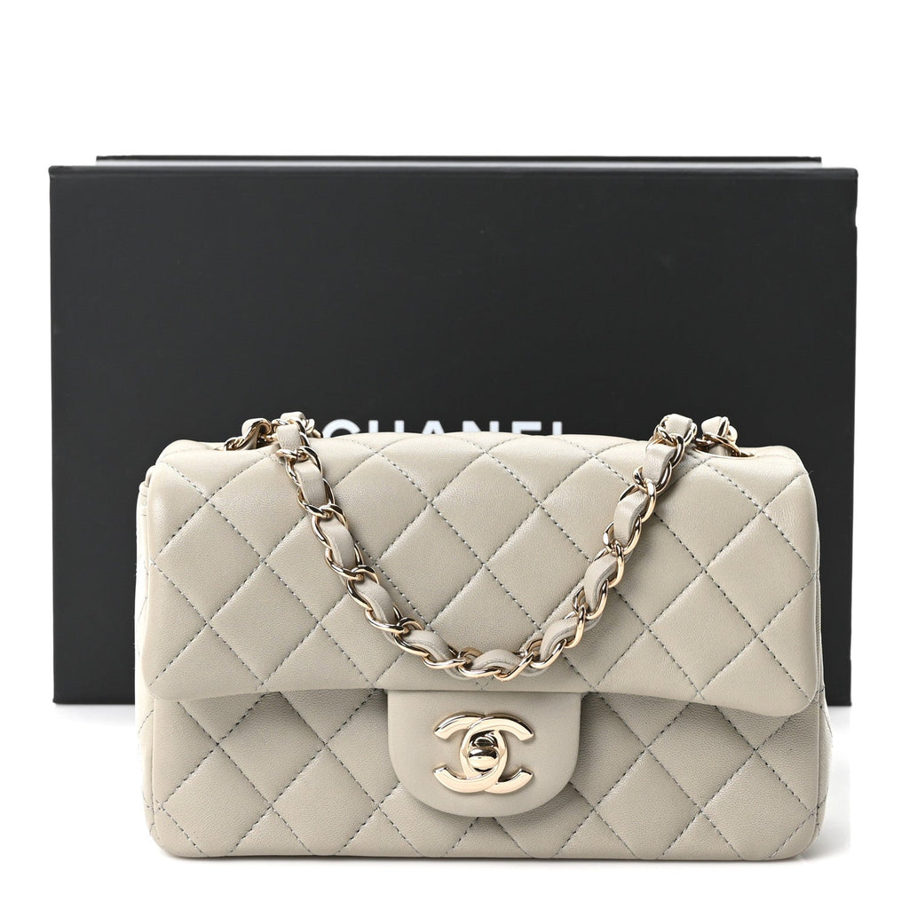 Lambskin Quilted Mini Rectangular Flap Grey