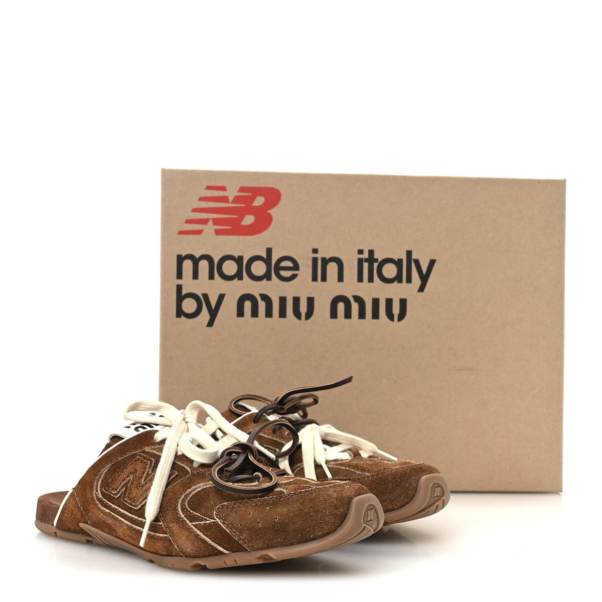 X NEW BALANCE Faded Suede Calfskin 530 SL Slip-On Mules 36.5 Ecru