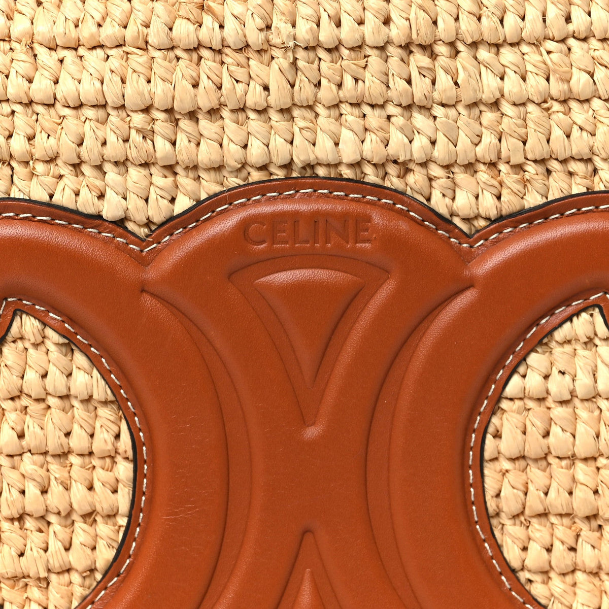Raffia Calfskin Triomphe Drawstring Bucket Natural Tan