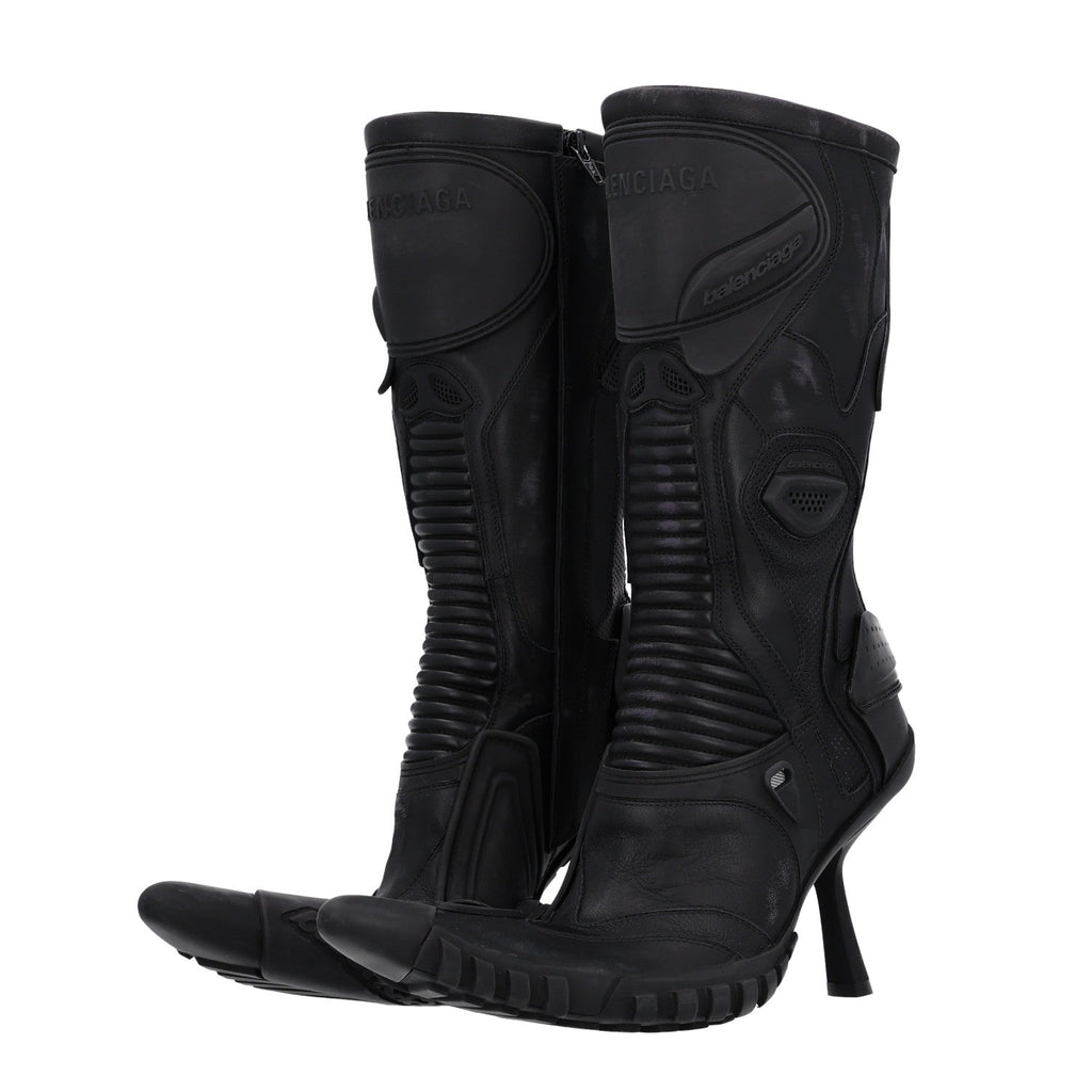 Calfskin Distressed Biker Boots 39 Black