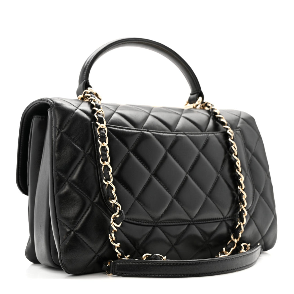 Lambskin Quilted Medium Trendy CC Flap Dual Handle Bag Black