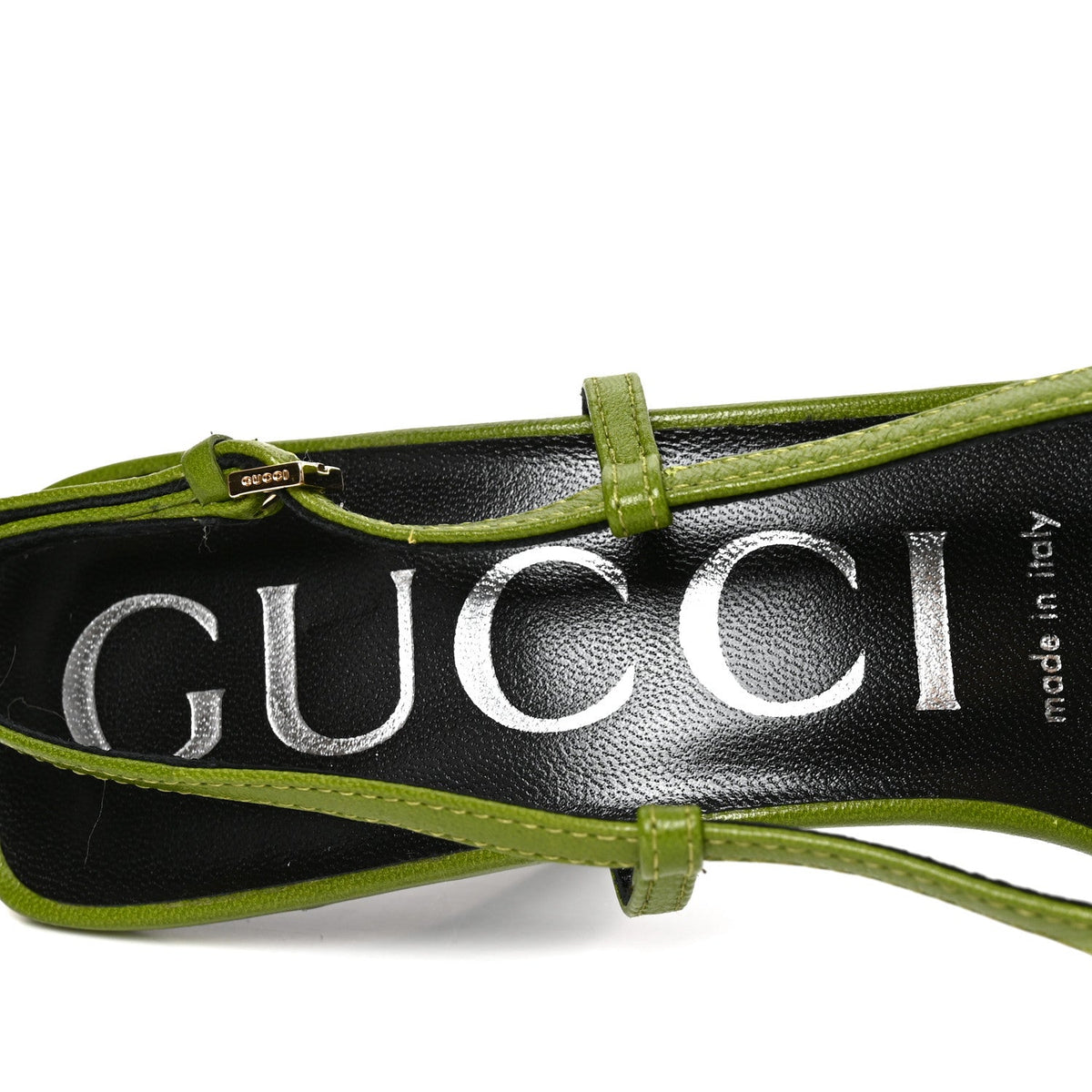 Moire Fabric Malaga Kid Crystal GG Monogram Square G 75mm Slingback Pumps 37 Lemon Leaf