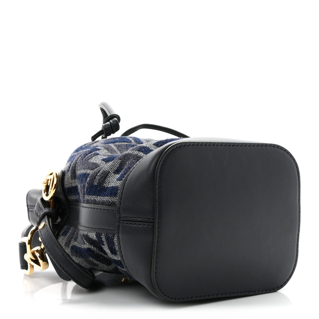 Chenille Vitello Grace FF Mini Mon Tresor Bucket Bag Grigio Blue Notte