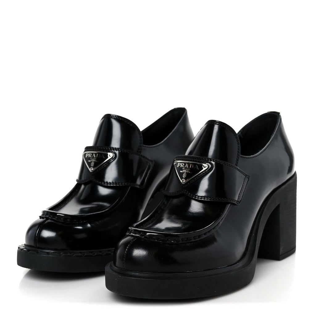 Spazzolato Metal Triangle Logo 85mm Loafers 40 Black