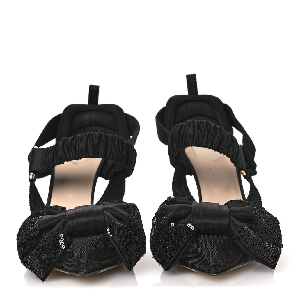 Satin Sequin Bow 85mm Slingback Pumps 41 Black