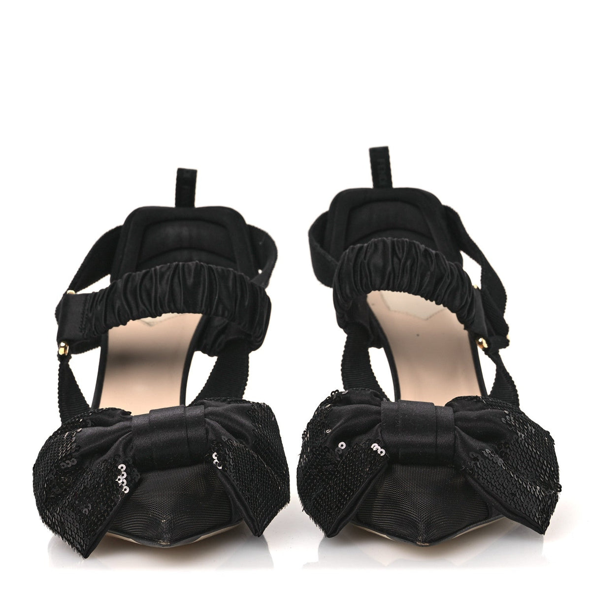 Satin Sequin Bow 85mm Slingback Pumps 41 Black