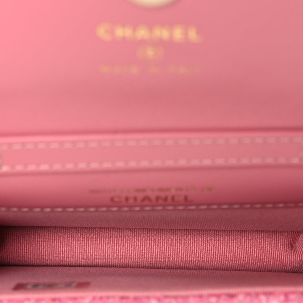 Tweed Quilted Flap Chain Waist Bag Pink