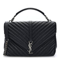 Sheepskin Matelasse Chevron Monogram Large College Satchel Black Tulip