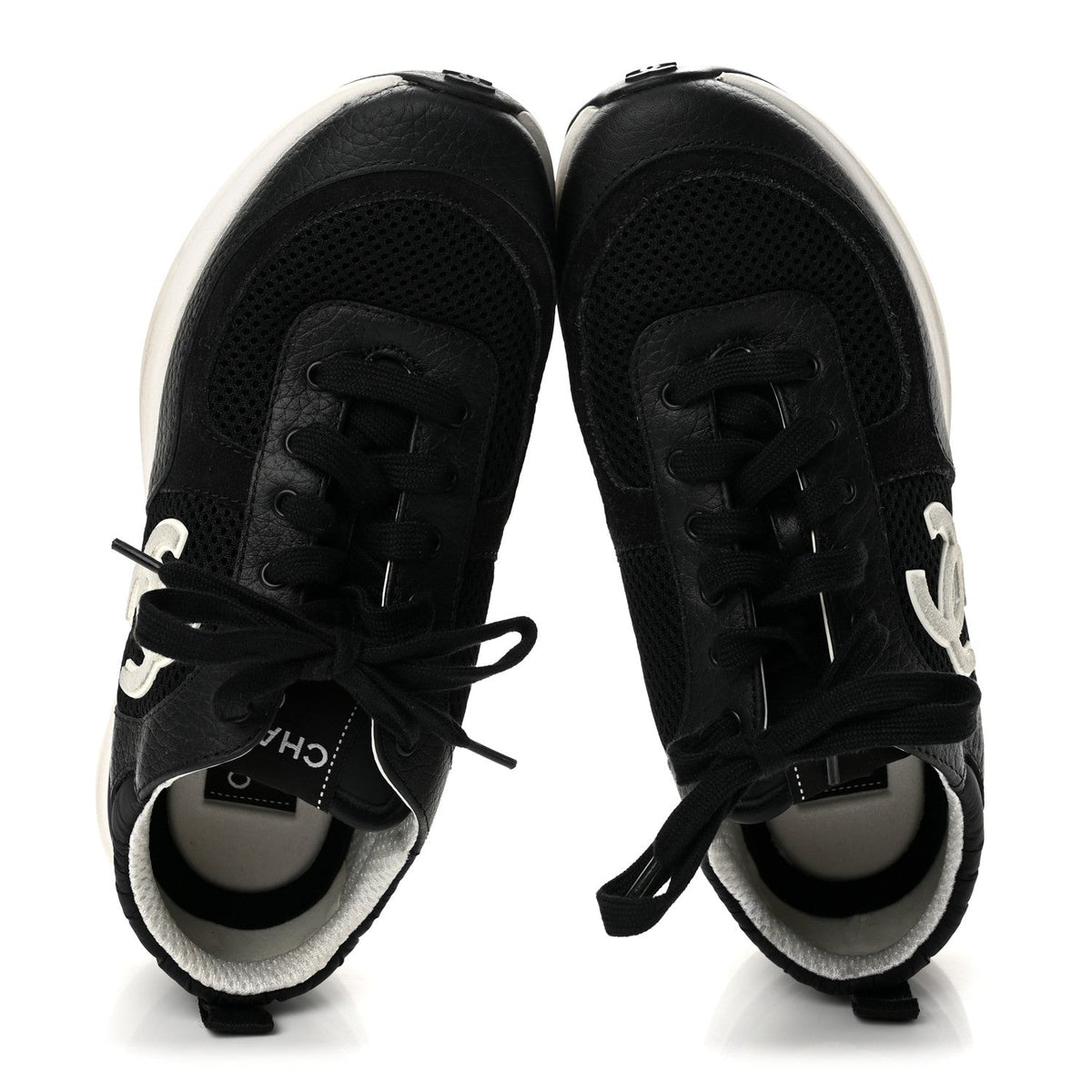 Calfskin Mesh Lycra Suede Womens Logo Sneakers 37.5 Black