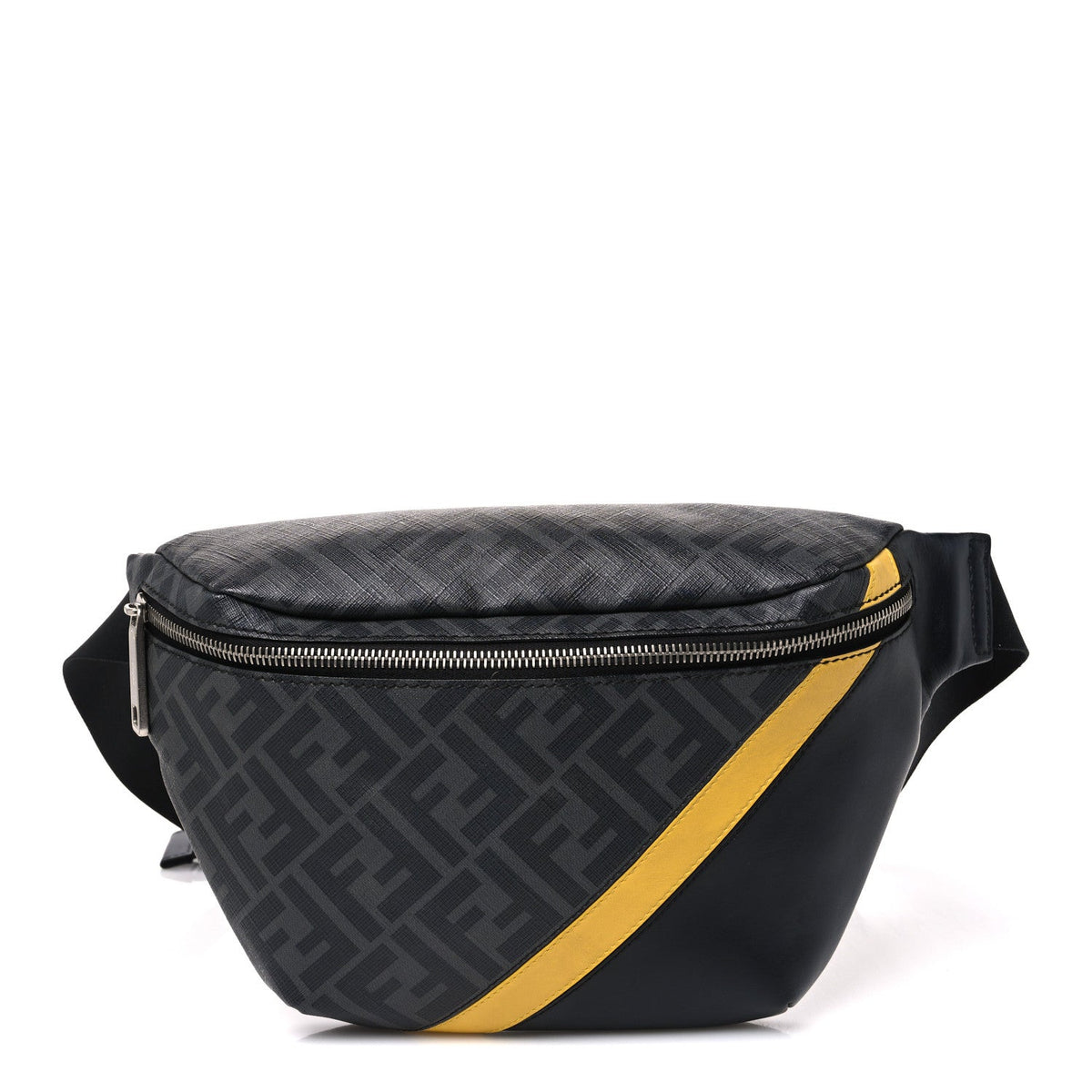 Glazed Fabric Vitello Liberty Century Logo FF 1974 Diagonal Belt Bag Black Sunflower