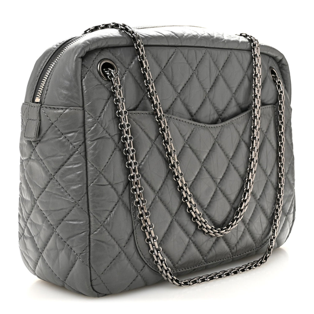 Aged Calfskin Quilted Large Reissue Camera Case Grey