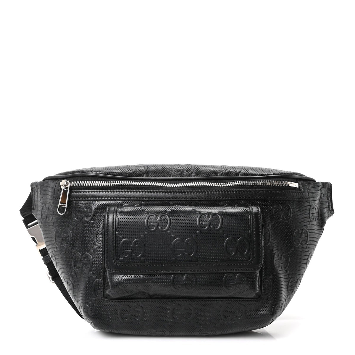 Calfskin GG Tennis Embossed Pocket Belt Bag Black